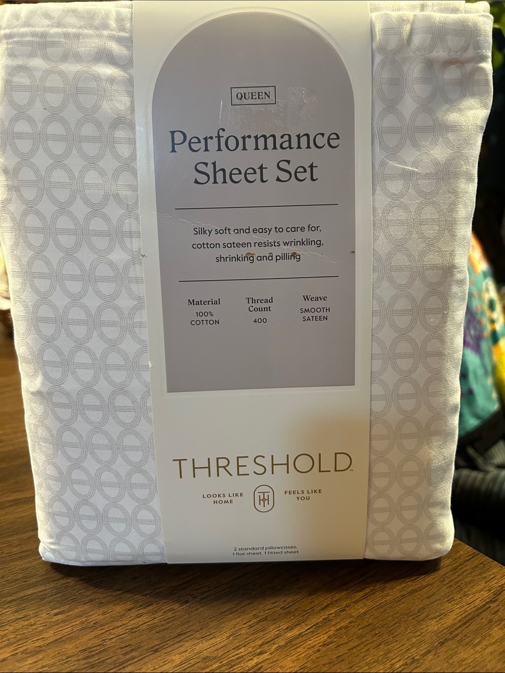 Threshold Queen Performance Sheet Set - White with Subtle Gray Geometric
